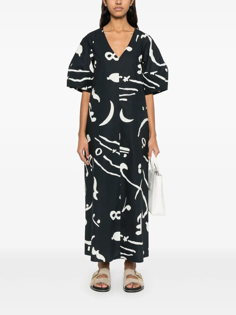 Alysi Maxi-jurk met abstracte print - Zwart