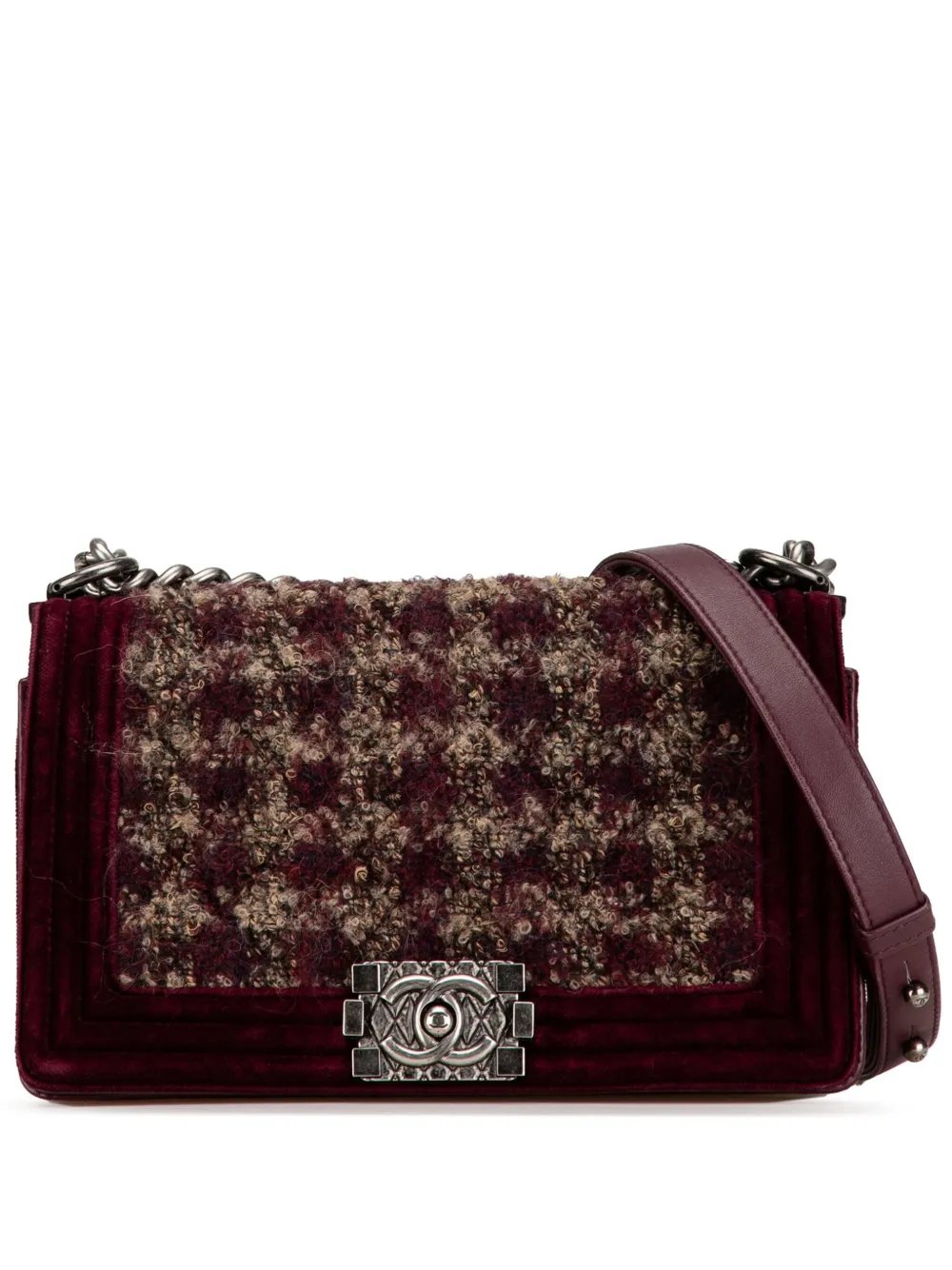 CHANEL Pre-Owned 2013-2014 Medium Velvet and Tweed Boy Flap shoulder bag | Red | Image 1