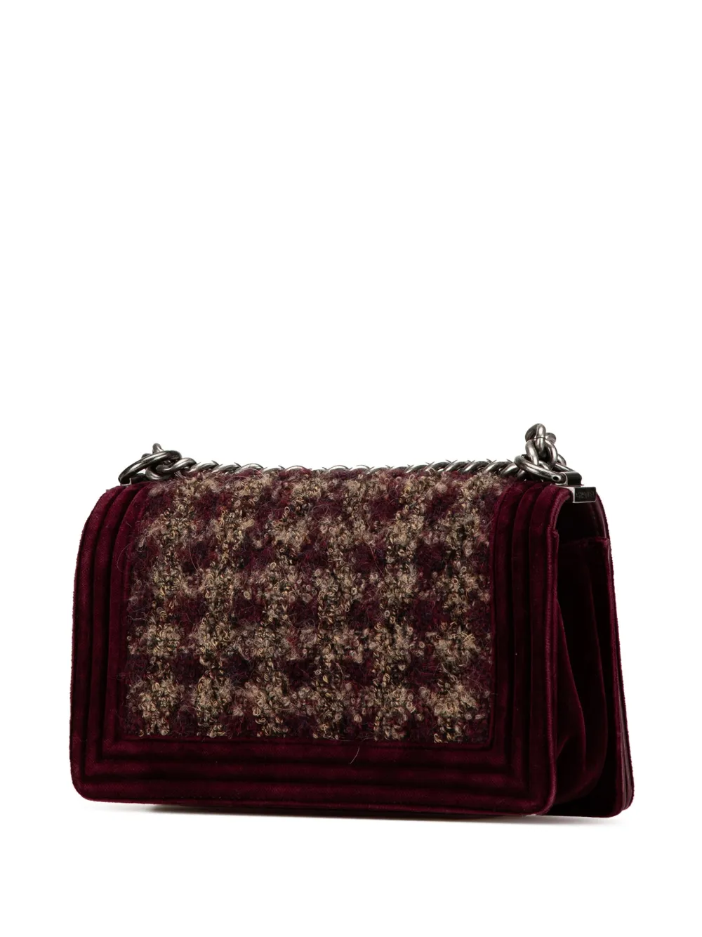 Pre-owned Chanel 2013-2014 Medium Velvet And Tweed Boy Flap Shoulder Bag In Red