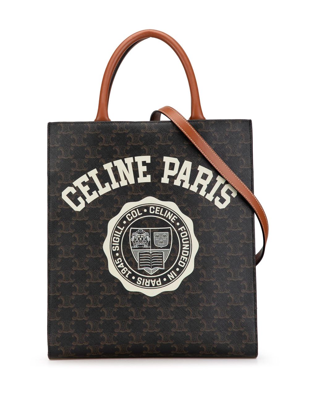 Céline Pre-Owned 2020 Small Triomphe Coated Canvas Paris Print Vertical Cabas satchel - Brown