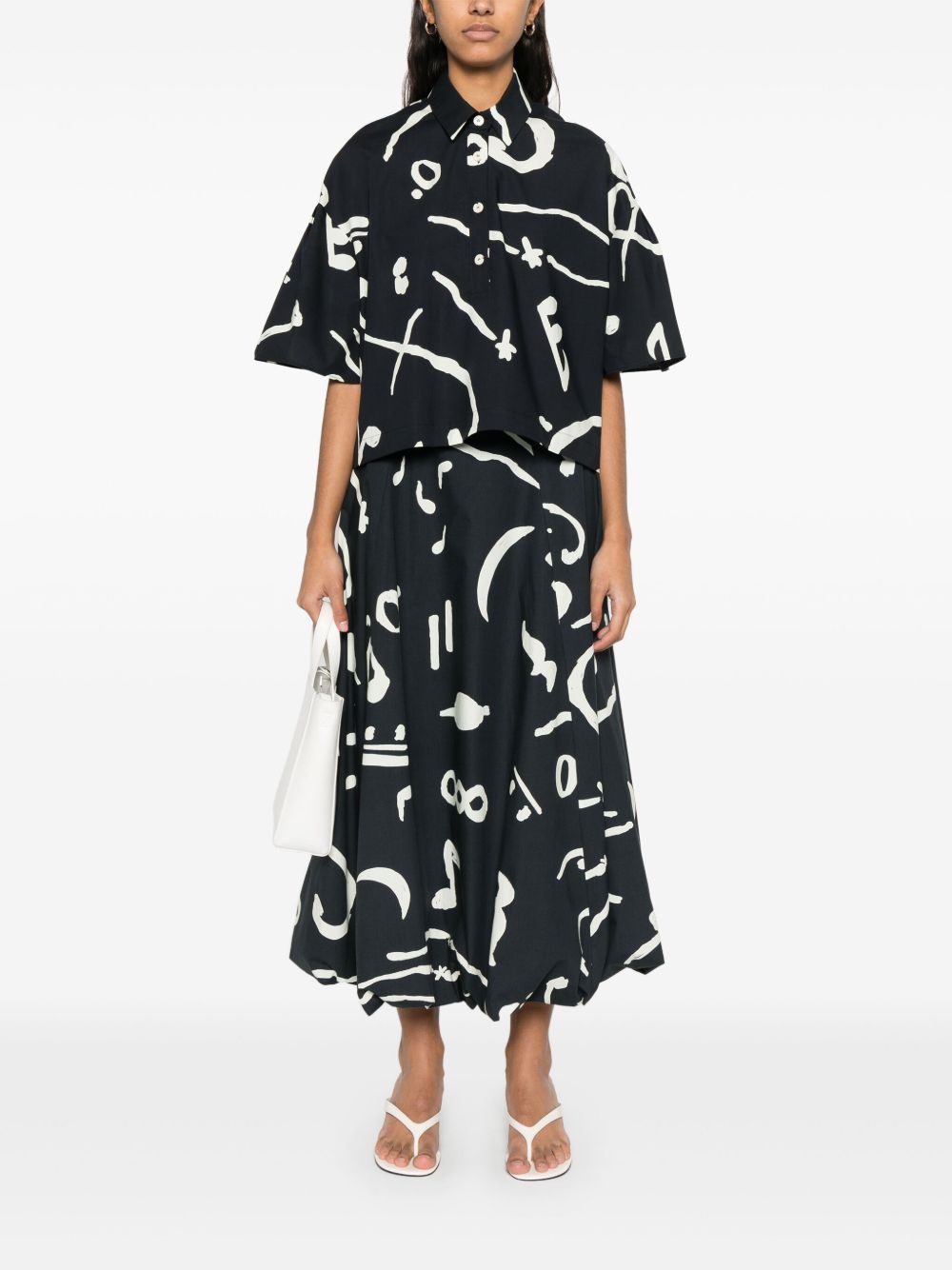 Alysi Maxi-rok met abstracte print - Zwart