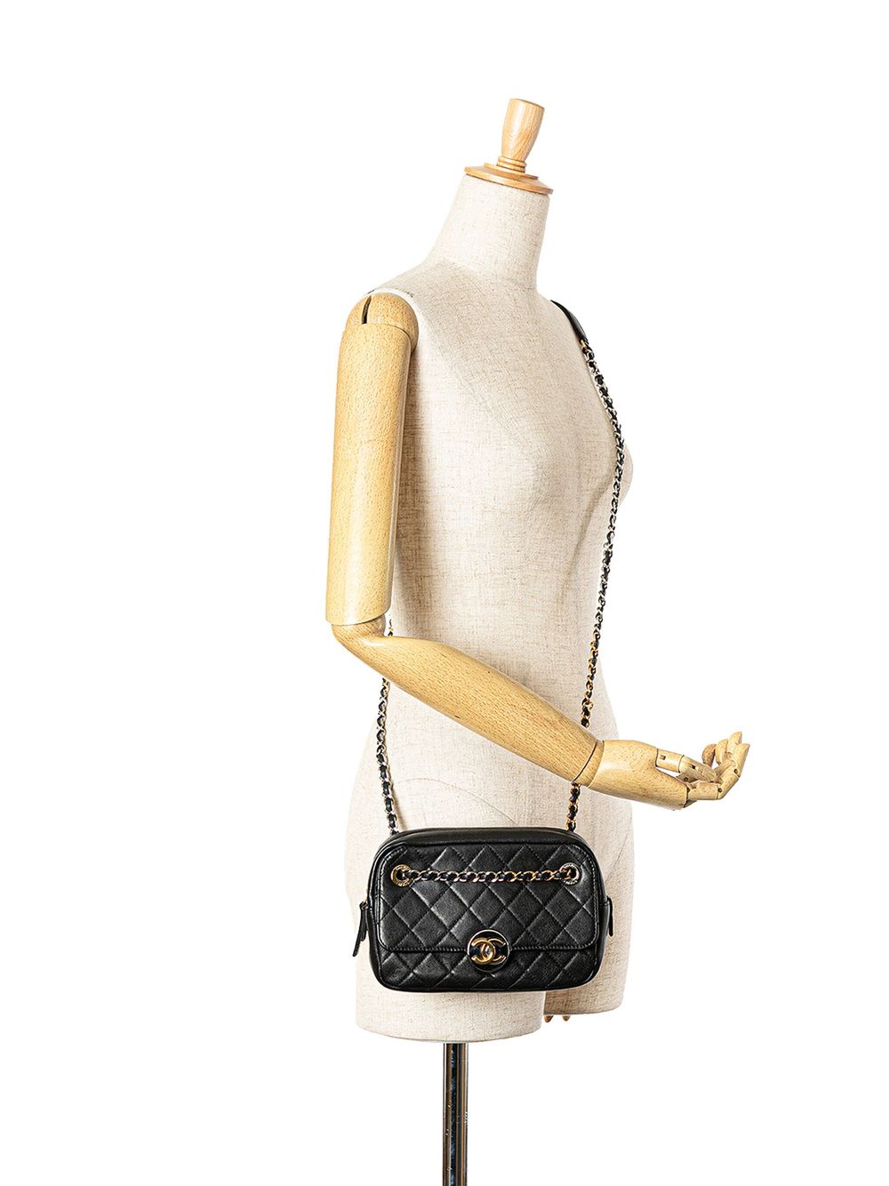 CHANEL Pre-Owned 2019 CC Camera gewatteerde lamsleren crossbodytas met ketting - Zwart