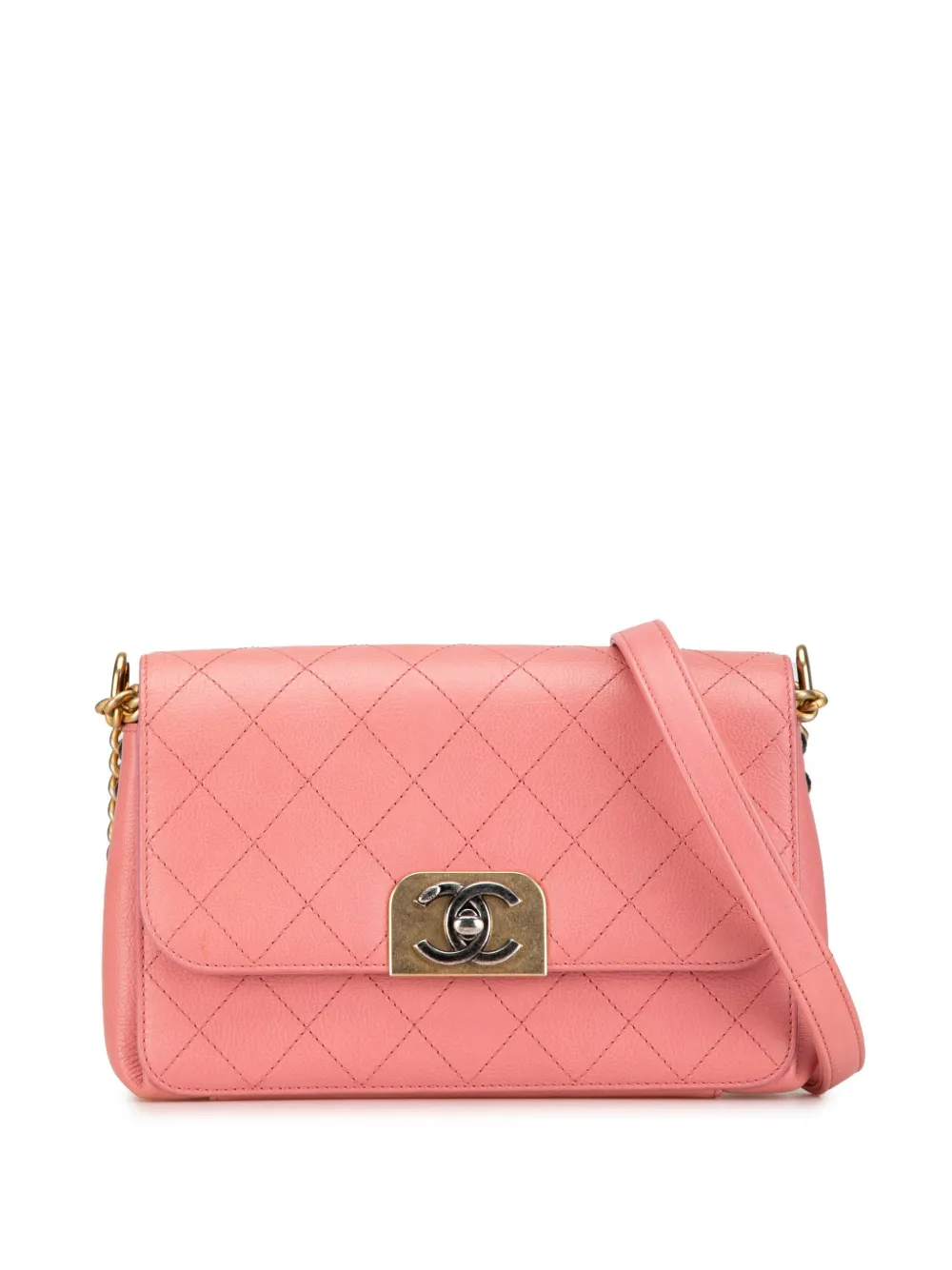 Pre-owned Chanel 2016-2017 Quilted Calfskin Straight Lined Flap Crossbody Bag In Pink