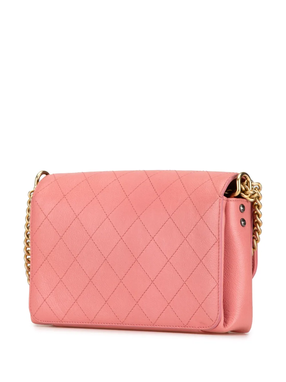 Pre-owned Chanel 2016-2017 Quilted Calfskin Straight Lined Flap Crossbody Bag In Pink