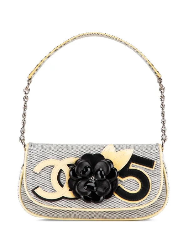 シャネル CHANEL チェーン No.5 CC カメリア ココマーク カバン 肩掛け ショルダーバッグ キャンバス グレー系 CHANEL Pre-Owned 2005-2006 キャンバス カメリア ココマーク No.5