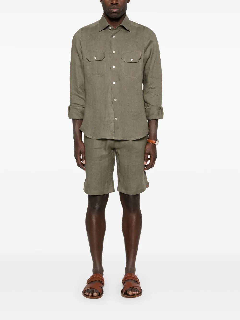 Kiton Linnen shorts - Groen