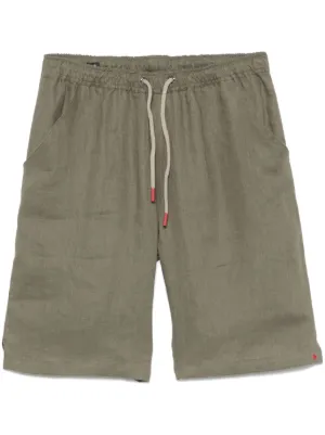 【送料&関税込】Kiton Linen Shorts Kiton Pleated Detail Linen Shorts | Green | FARFETCH