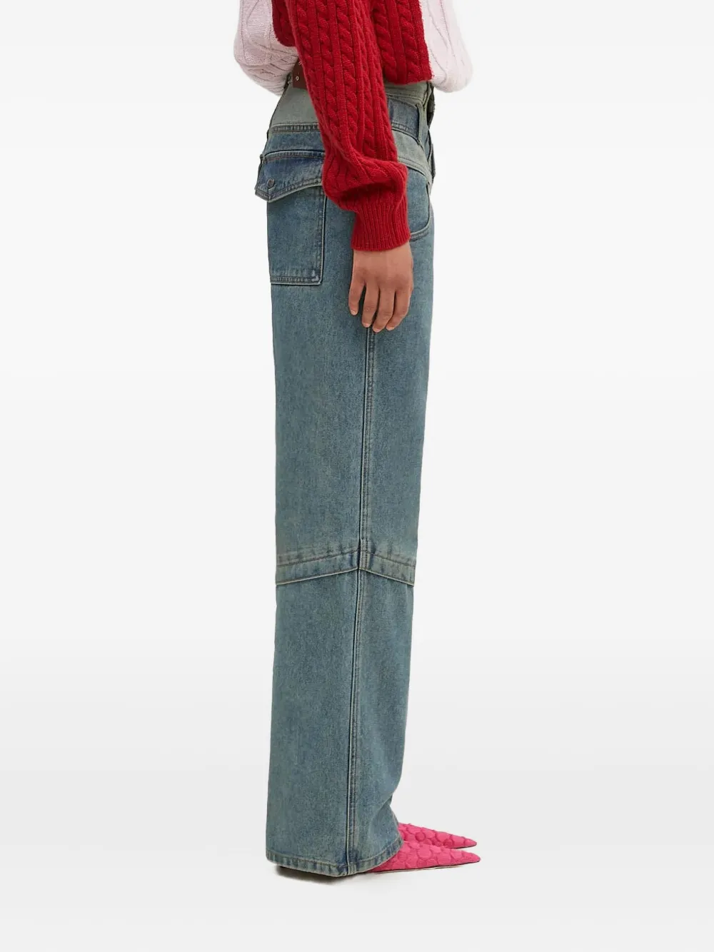 Andersson Bell APA740M gelaagde jeans met wijde pijpen, vlakken en zak - Blauw