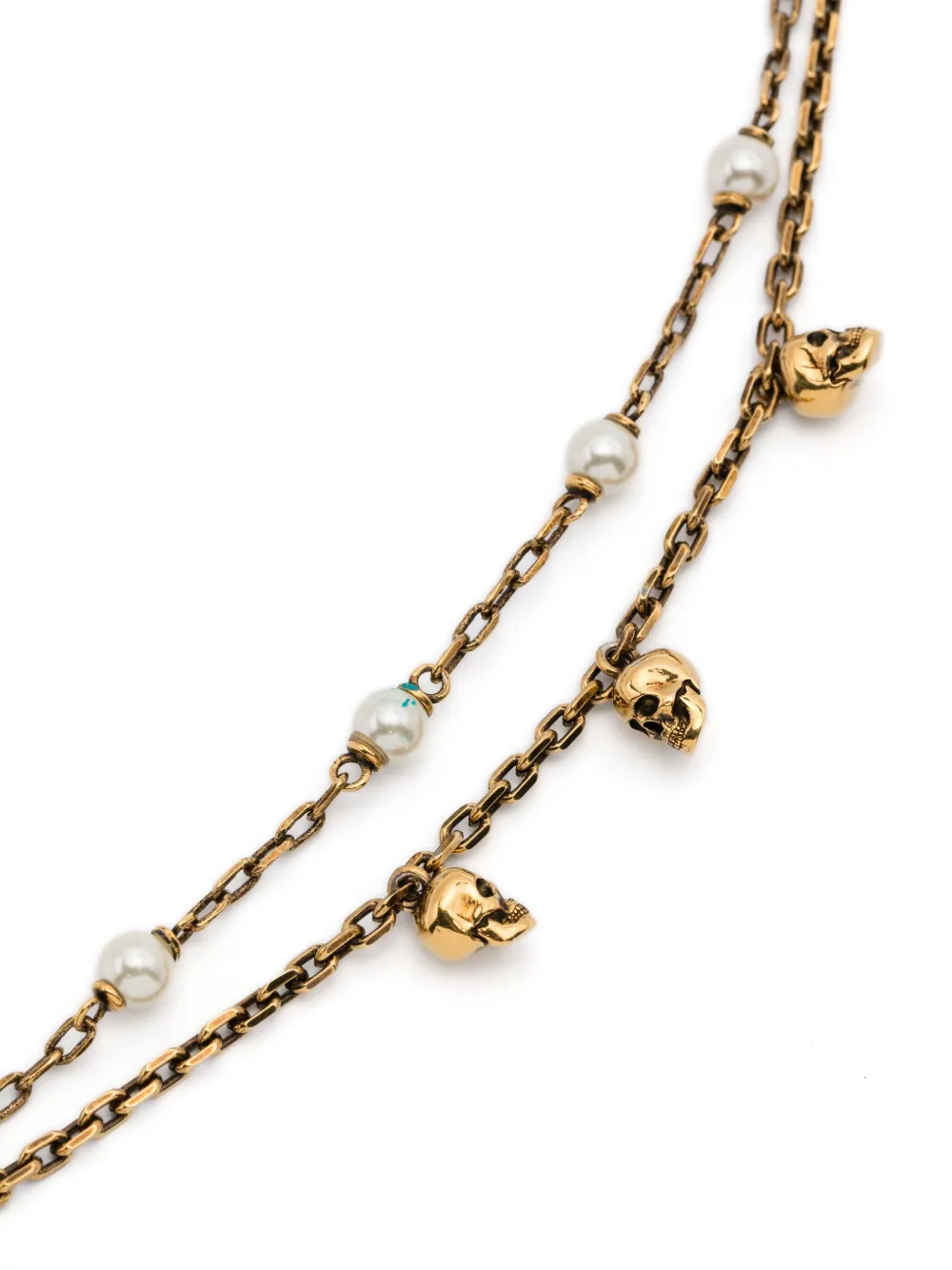 Alexander McQueen Pre-Owned Armband met doodskophanger en dubbele ketting - Goud