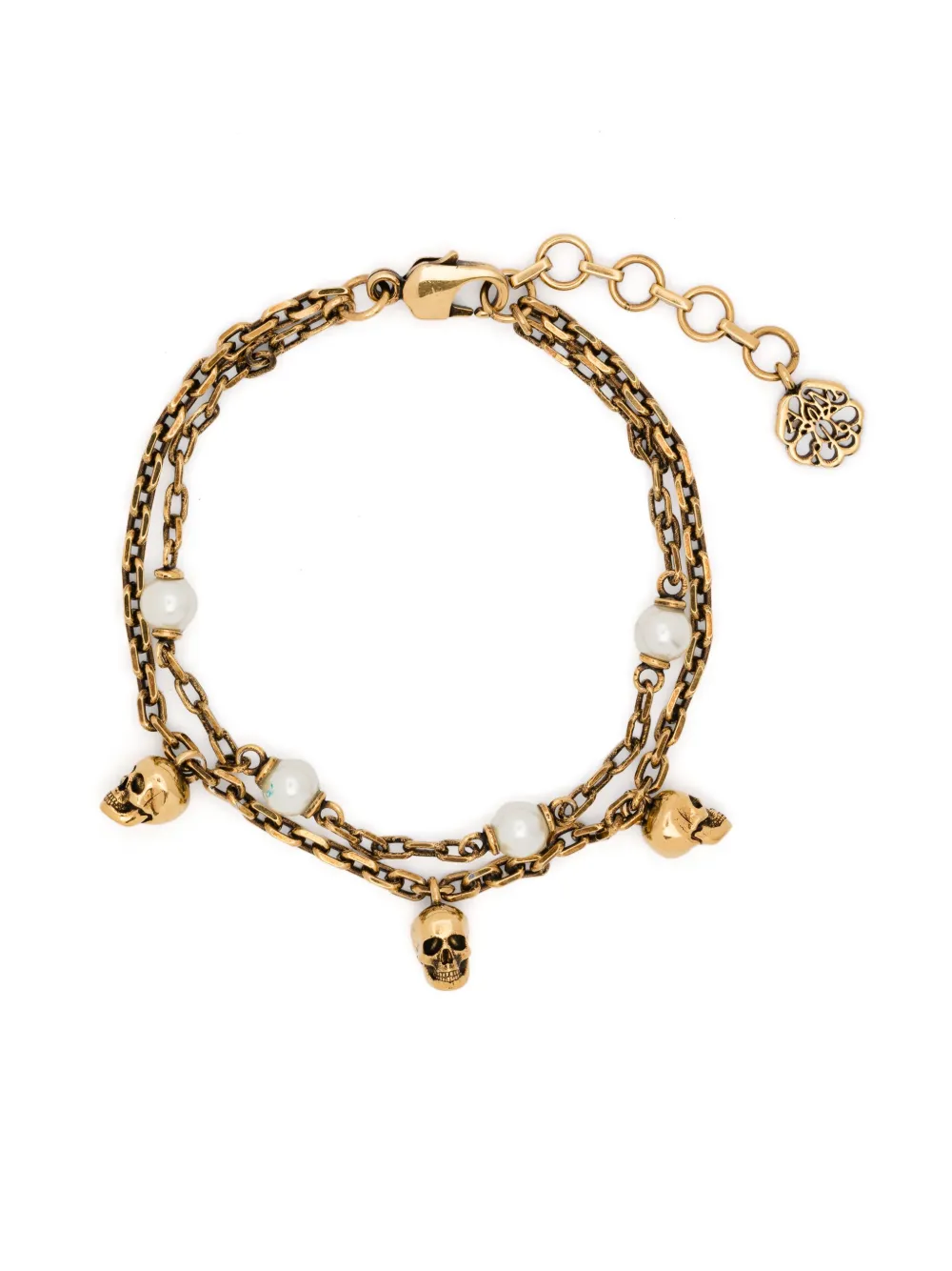 skull-charm double-chain bracelet