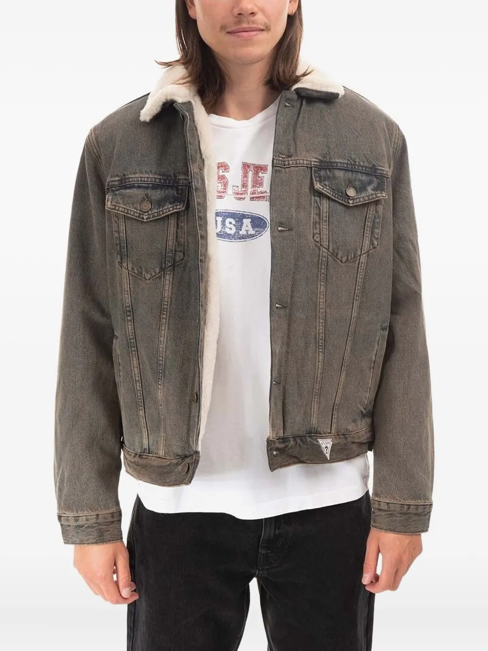 GUESS USA sherpa-collar denim jacket | Brown | Image 1