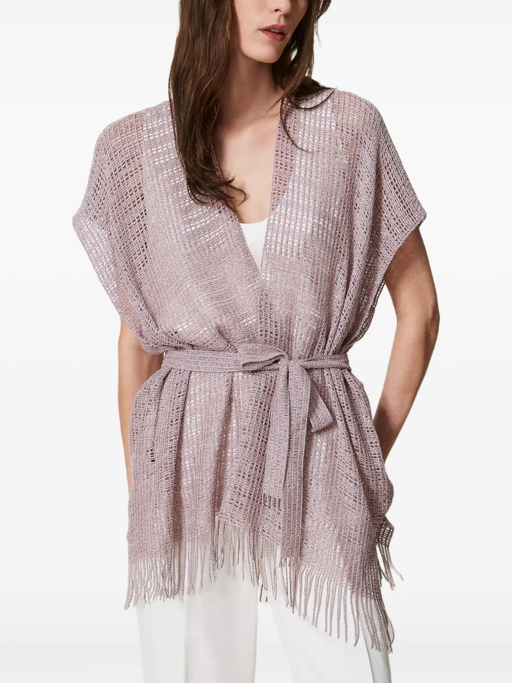 TWINSET fringed open-front cardigan | Pink | Image 1