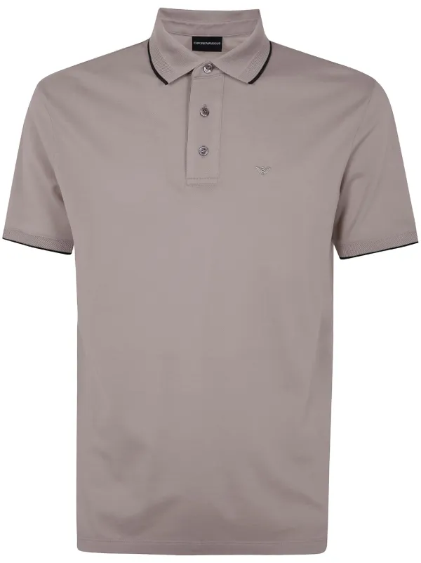Emporio Armani Embroidered-logo Cotton Polo Shirt in Neutrals