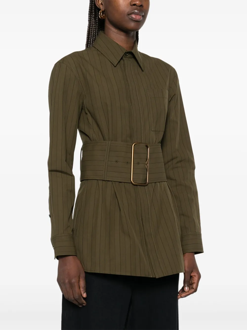 Burberry Green Belted Cotton Overshirt In Grün
