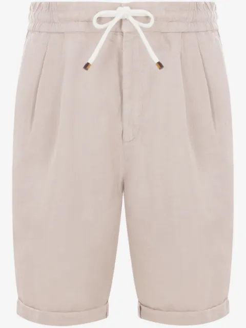 Brunello Cucinelli Garment-dyed Bermuda shorts in linen gabardine with drawstring and pleat