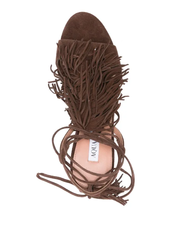 Aquazzura 85mm Fringed Sandals | Brown | FARFETCH