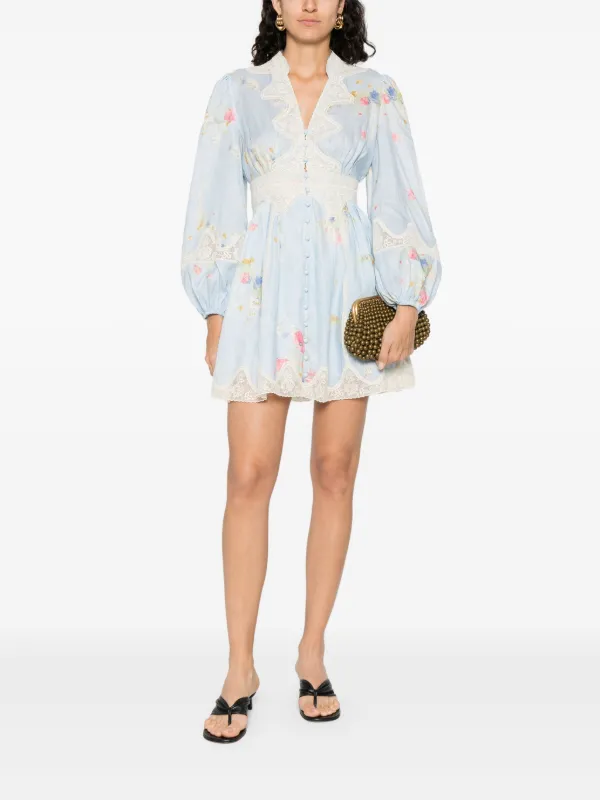 【Zimmermann】LUCKY PLUNGE MINI DRESS プランジ ミニドレス Zimmermann Lucky Plunge Mini Dress in Cream & Floral Pink