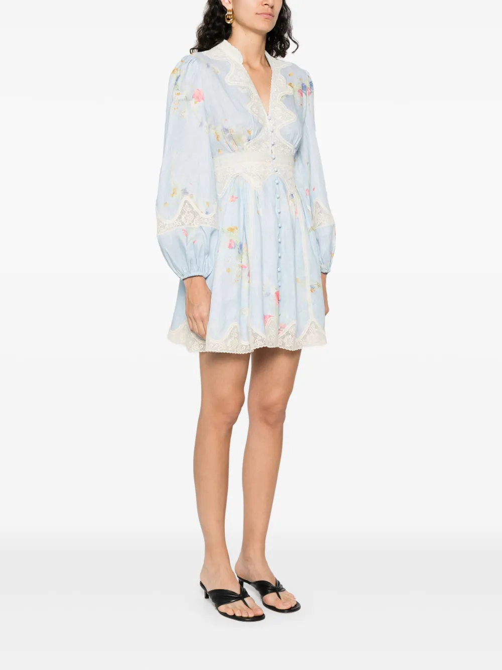 ZIMMERMANN Lucky mini-jurk met kant Blauw