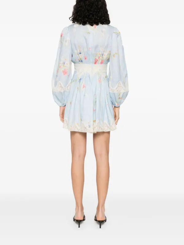 ZIMMERMANN Lucky Lace Plunge Mini Dress | Blue | FARFETCH GE
