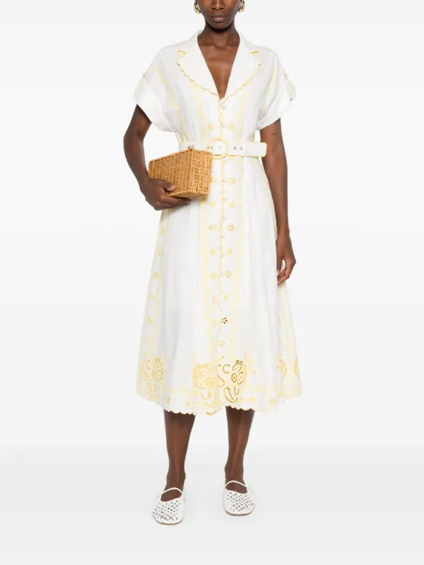 ZIMMERMANN Lucky Embroidered Midi Dress | White | FARFETCH HK