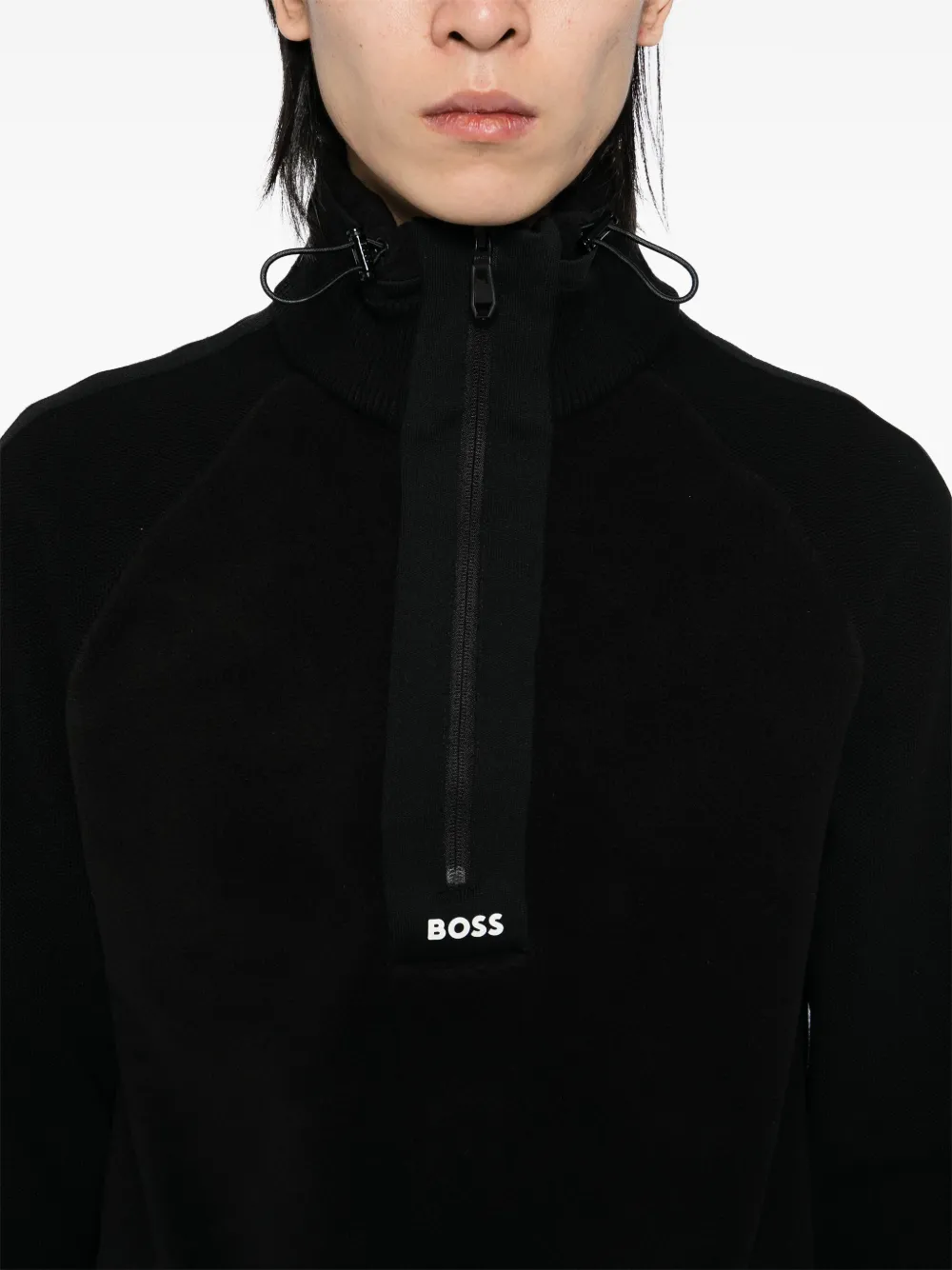 BOSS Sweater met halve rits Zwart