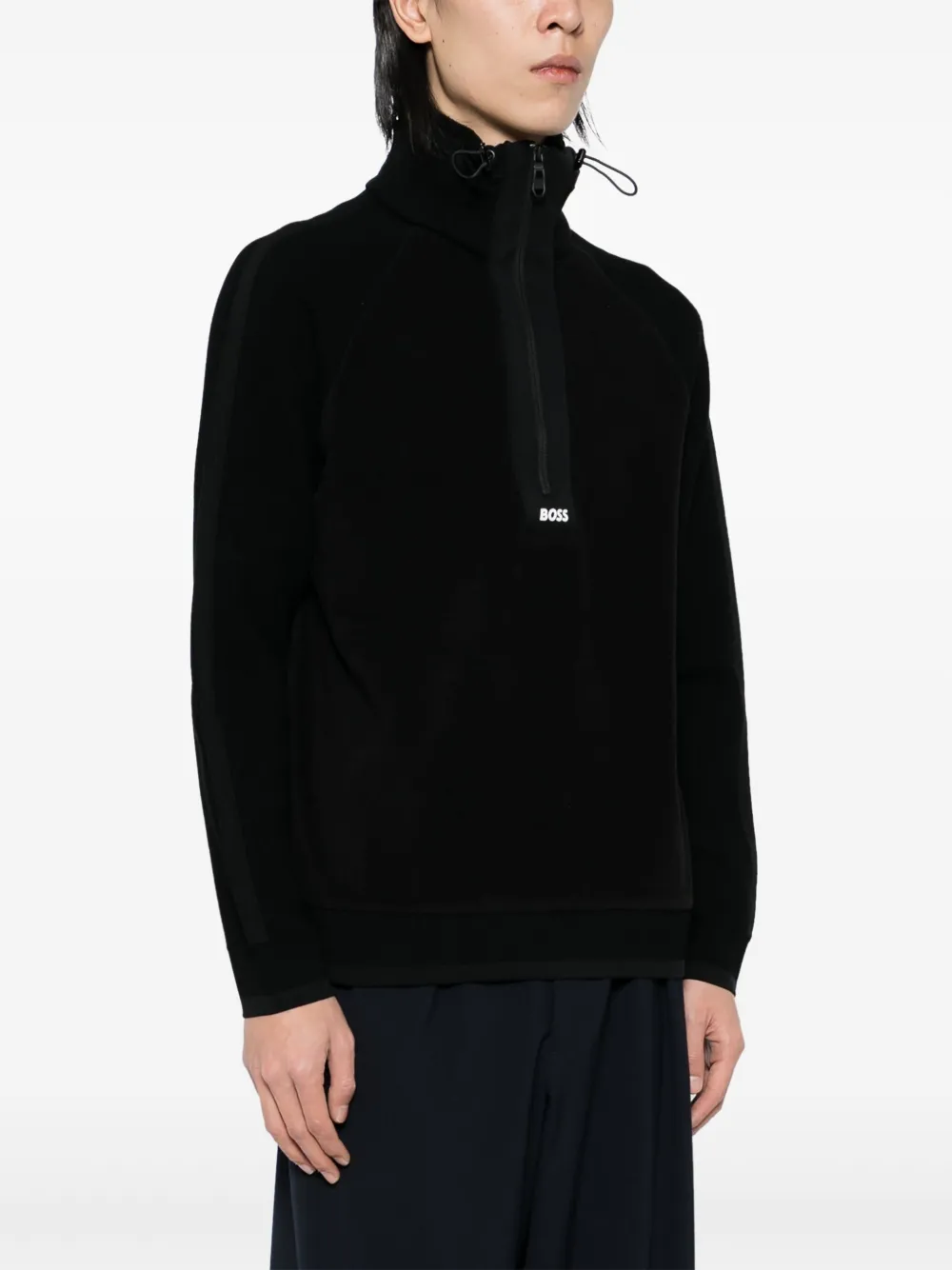 BOSS Sweater met halve rits Zwart