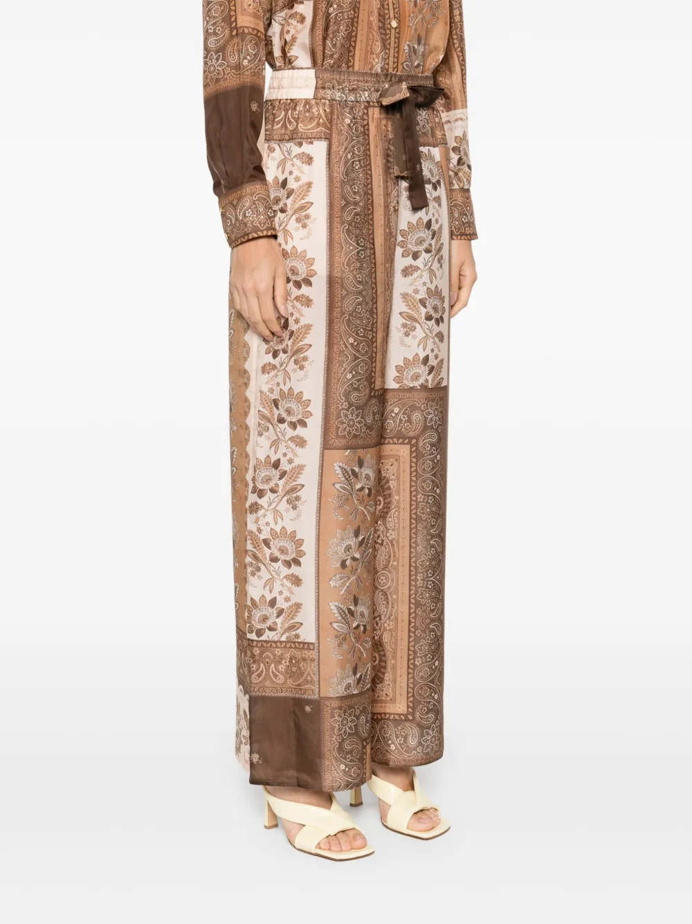 Zimmermann Lucky Brown Pants With Elastic Drawstring Waist And All-over Floral Print In Silk Woman