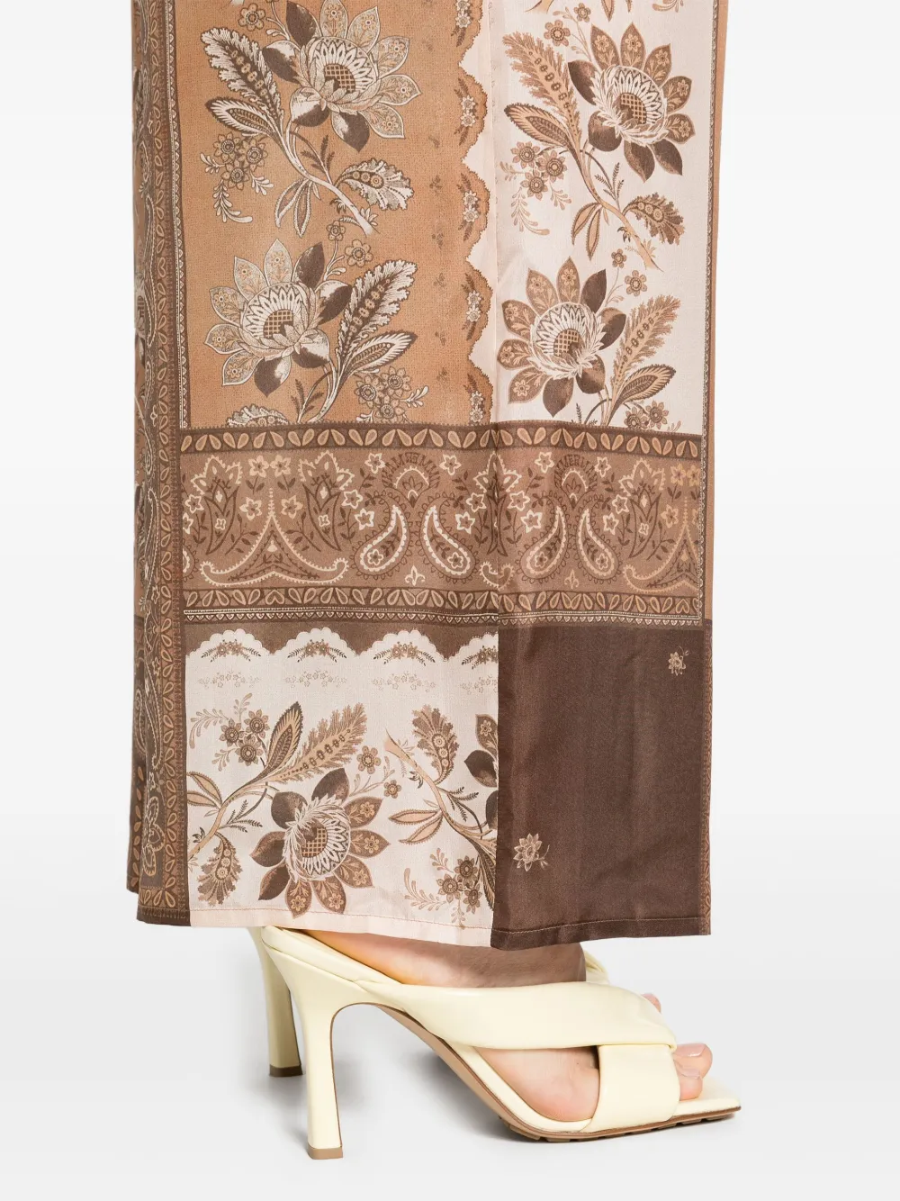 Zimmermann Lucky Brown Pants With Elastic Drawstring Waist And All-over Floral Print In Silk Woman