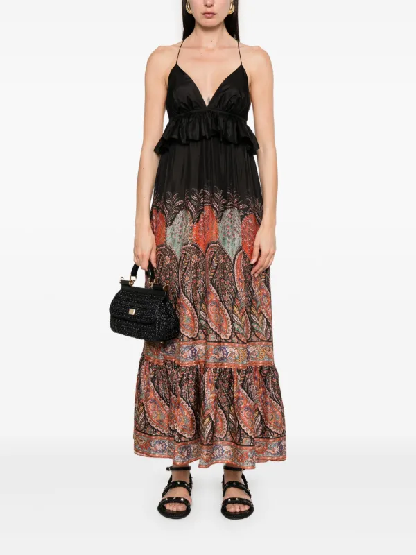 Zimmermann Rhiannon Ruffle Maxi Dress | Black Paisley | Size 1