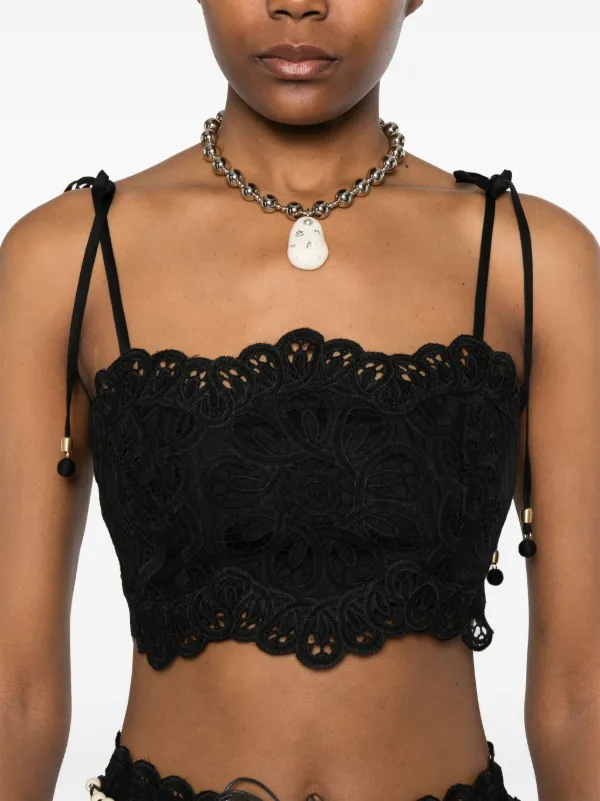 Tシャツ・カットソー ZIMMERMANN RHIANNON CROPPED TOP IN EMBROIDERED COTTON ZIMMERMANN Rhiannon Crop Top | Black | FARFETCH