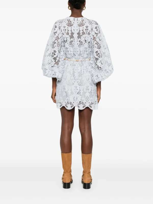 【Zimmermann】COCO LACE MINI DRESS レース ミニドレス Coco Lace Tunic Mini Dress Powder Blue Online | Zimmermann