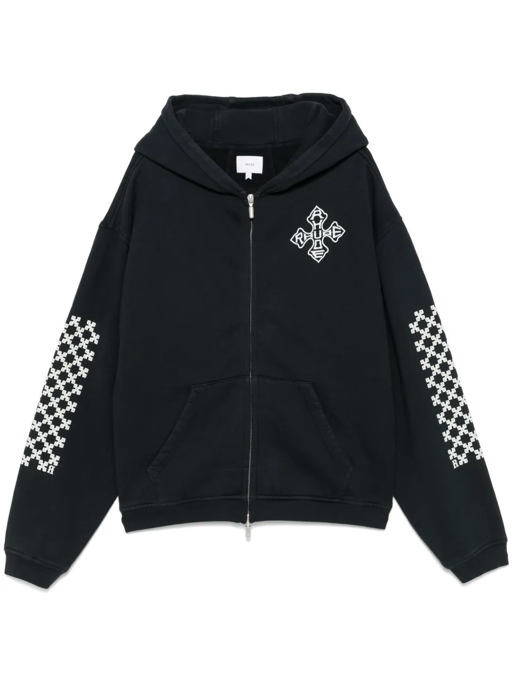 Cross Logo Zip Up Hoodie Vintage "BLACK"