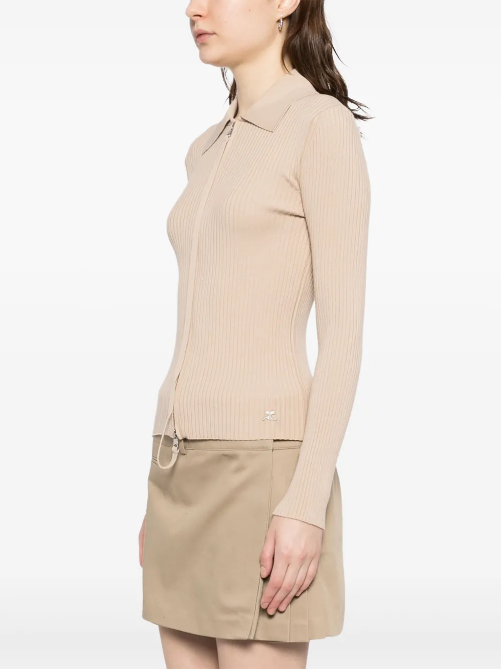 Courrèges Ribgebreide tops met dubbele rits Beige