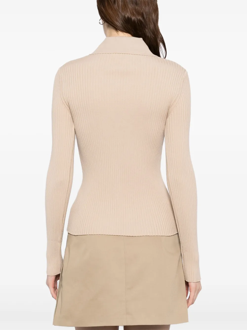 Courrèges Ribgebreide tops met dubbele rits Beige