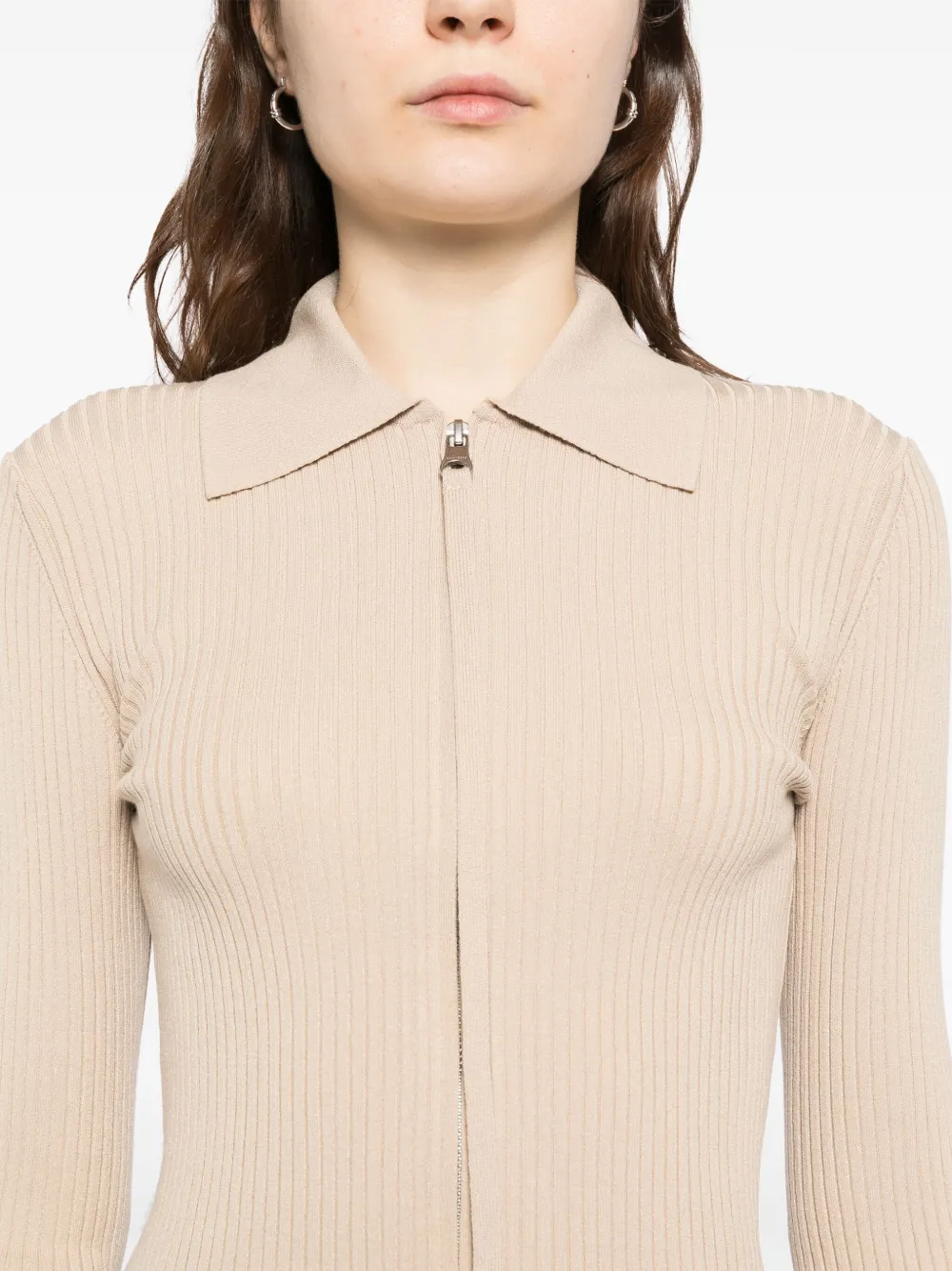 Courrèges Ribgebreide tops met dubbele rits Beige