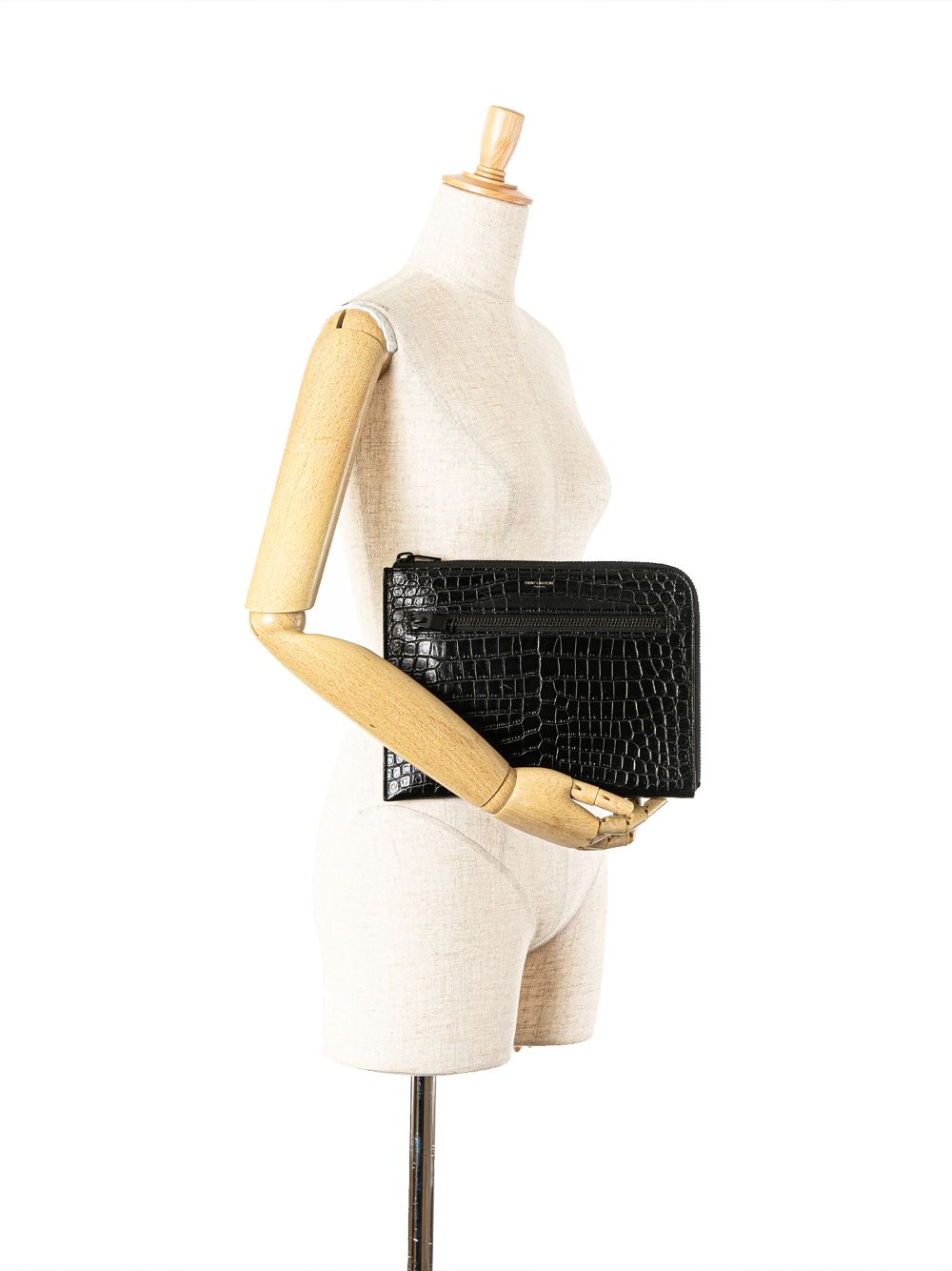 Saint Laurent Pre-Owned 2017 leren clutch met krokodillen-reliëf - Zwart