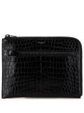 Saint Laurent Pre-Owned 2017 Croc Embossed Leather clutch bag - Black