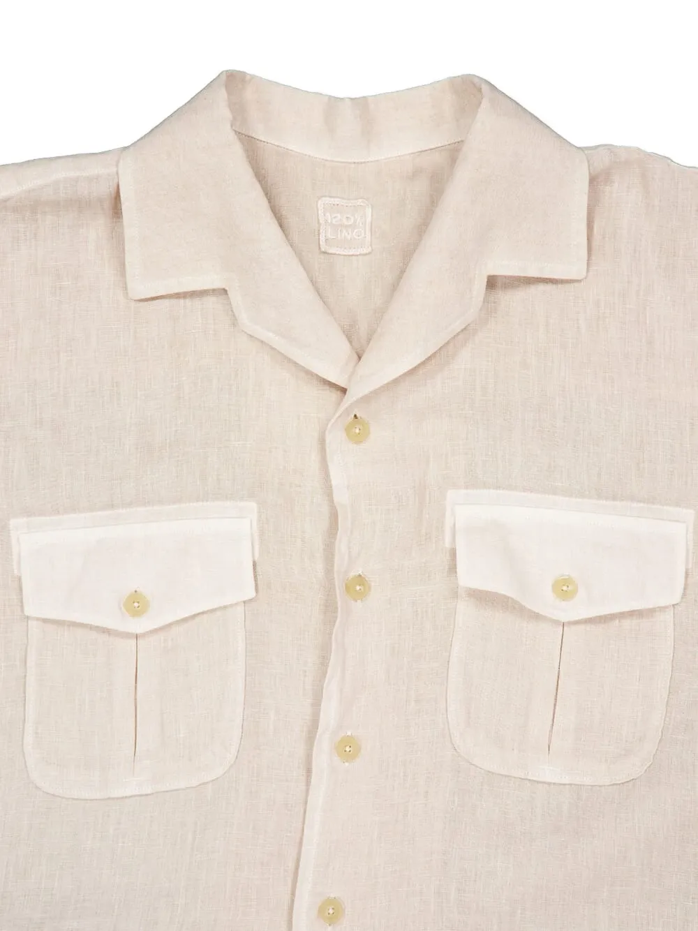 120% Lino Overhemd met lange mouwen en zak Beige