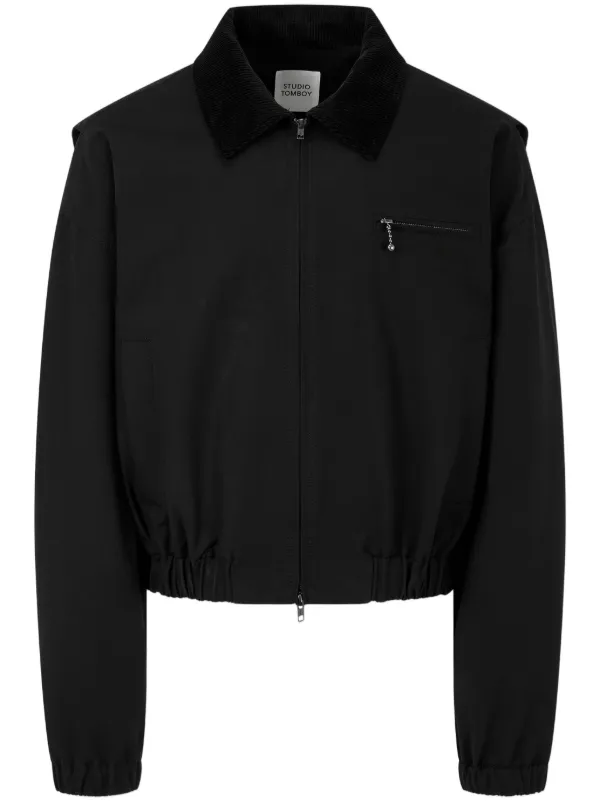 美品✨【ALUDE】black corduroy short jacket STUDIO TOMBOY corduroy-collar zip-up Jacket | Black