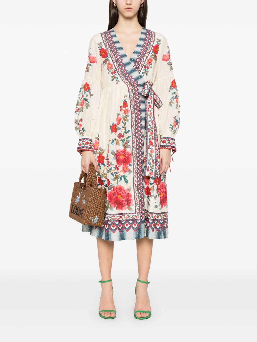 FARM Rio Mosaic Garden midi-jurk - Beige