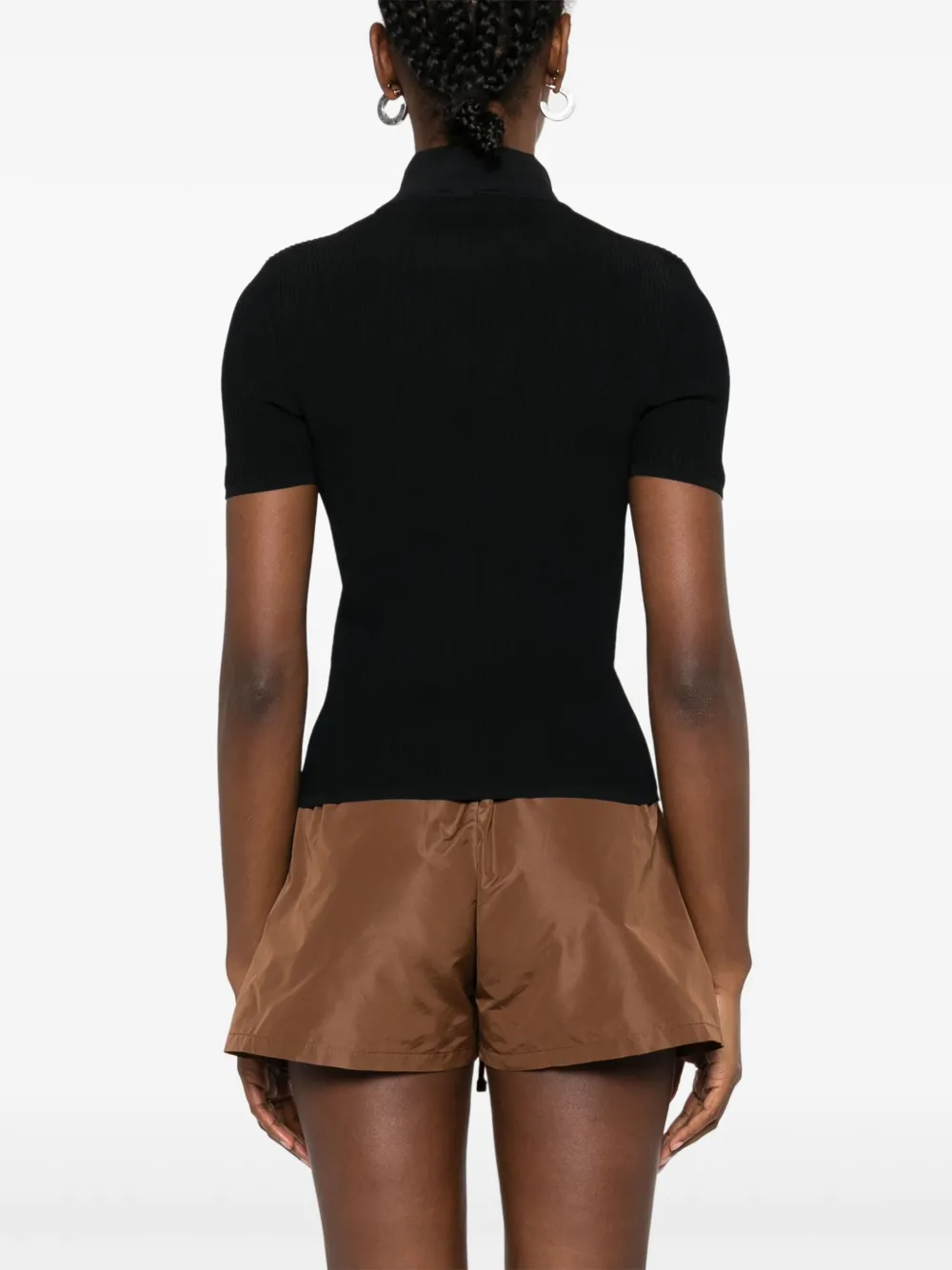 Miu Geribbeld T-shirt Zwart