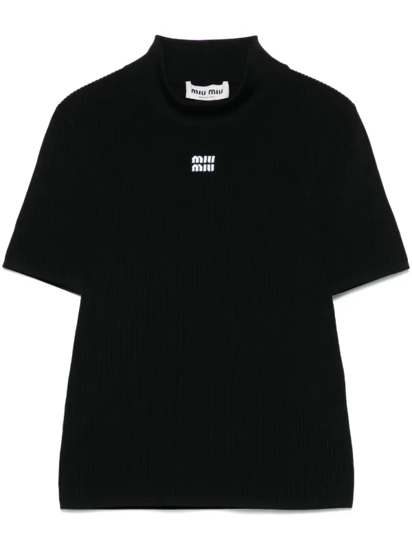 Miu Miu Ribbed T-shirt in Black