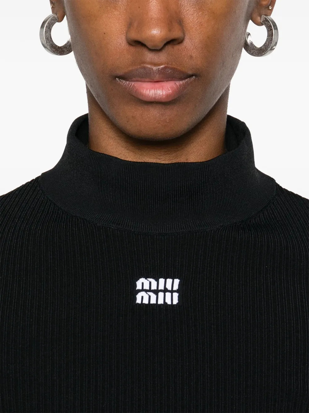 Miu Geribbeld T-shirt Zwart