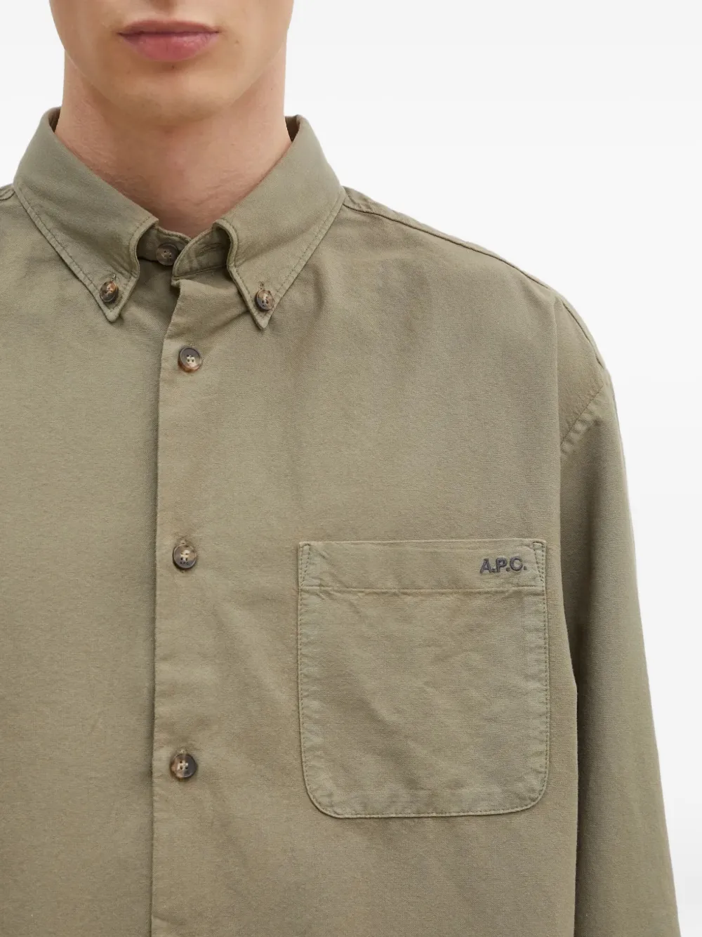 A.P.C. Mateo overhemd met geborduurd logo Groen