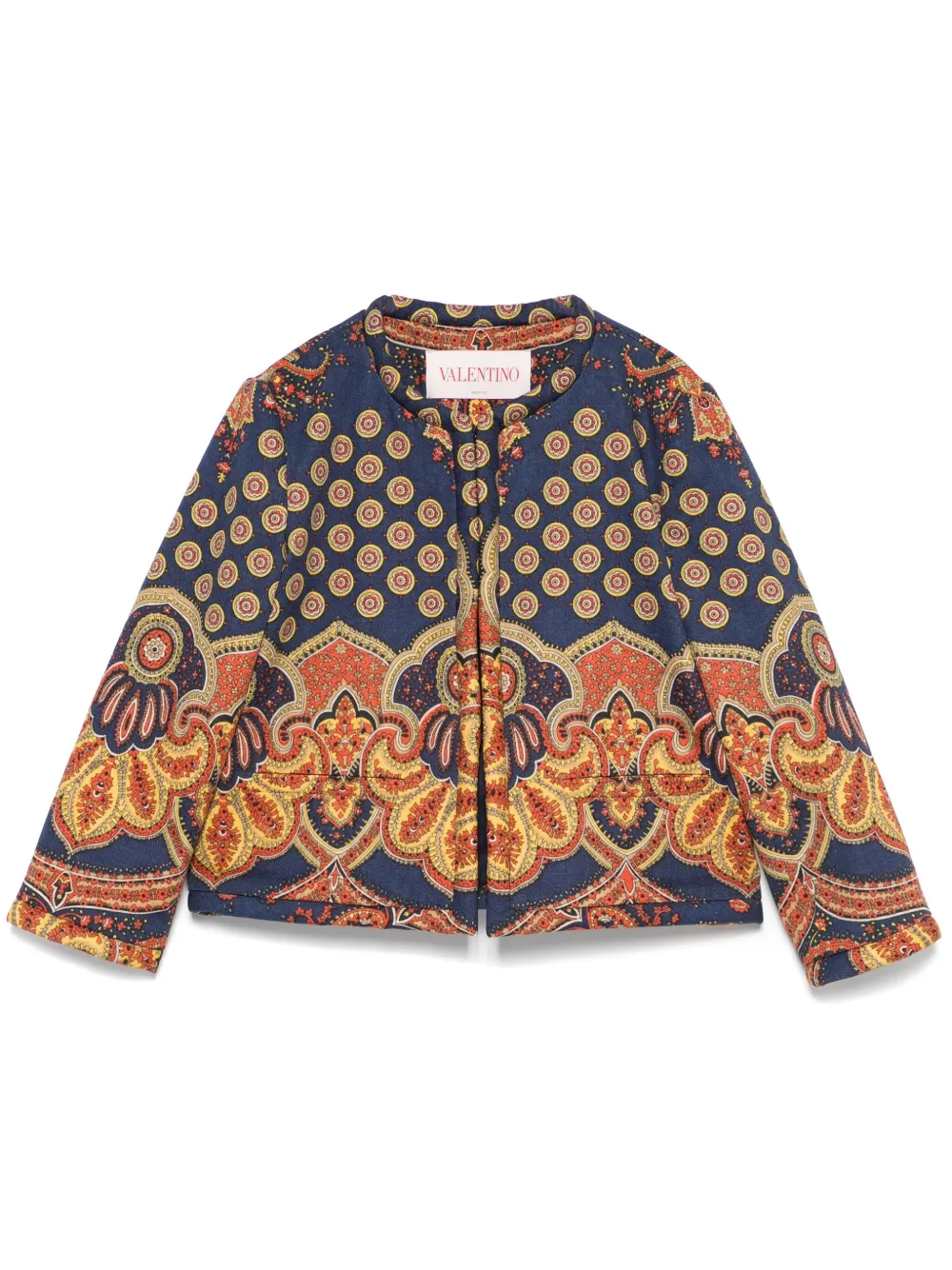Valentino Womens Indaco Arancio Giallo Paisley-pattern Cropped Cotton Jacket In Blue