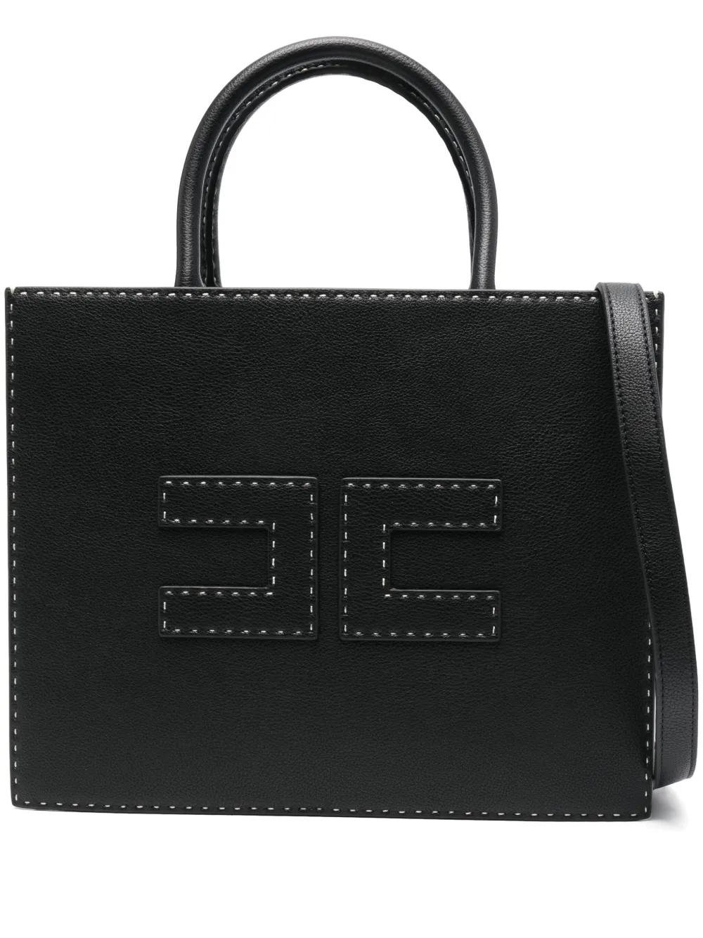 Shop Elisabetta Franchi Medium Contrast-stitching Tote Bag In 黑色