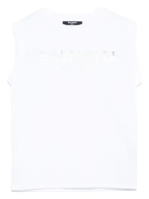 キッズ用トップス JUNIOR BALMAIN T Shirts BW8A91 Z0082100OR White Balmain Kids logo-print Cotton T-shirt | White | FARFETCH SG