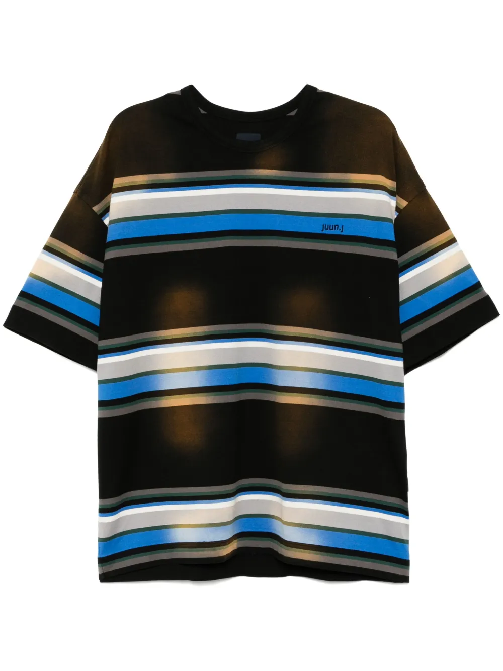 Juun.J T-shirt met zes blokstrepen Bruin