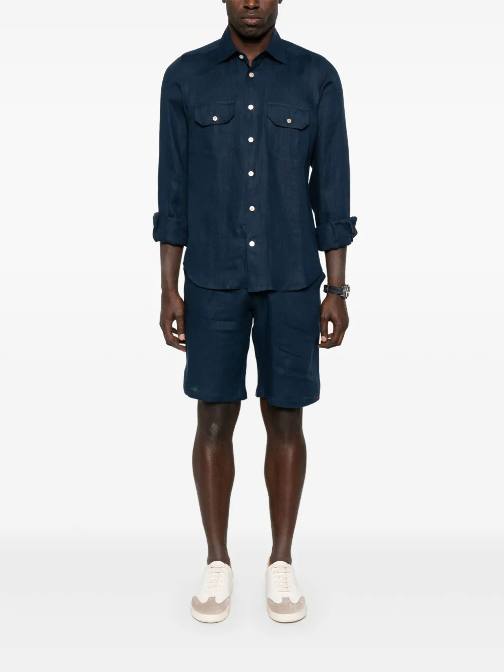 Kiton Linnen shorts - Blauw