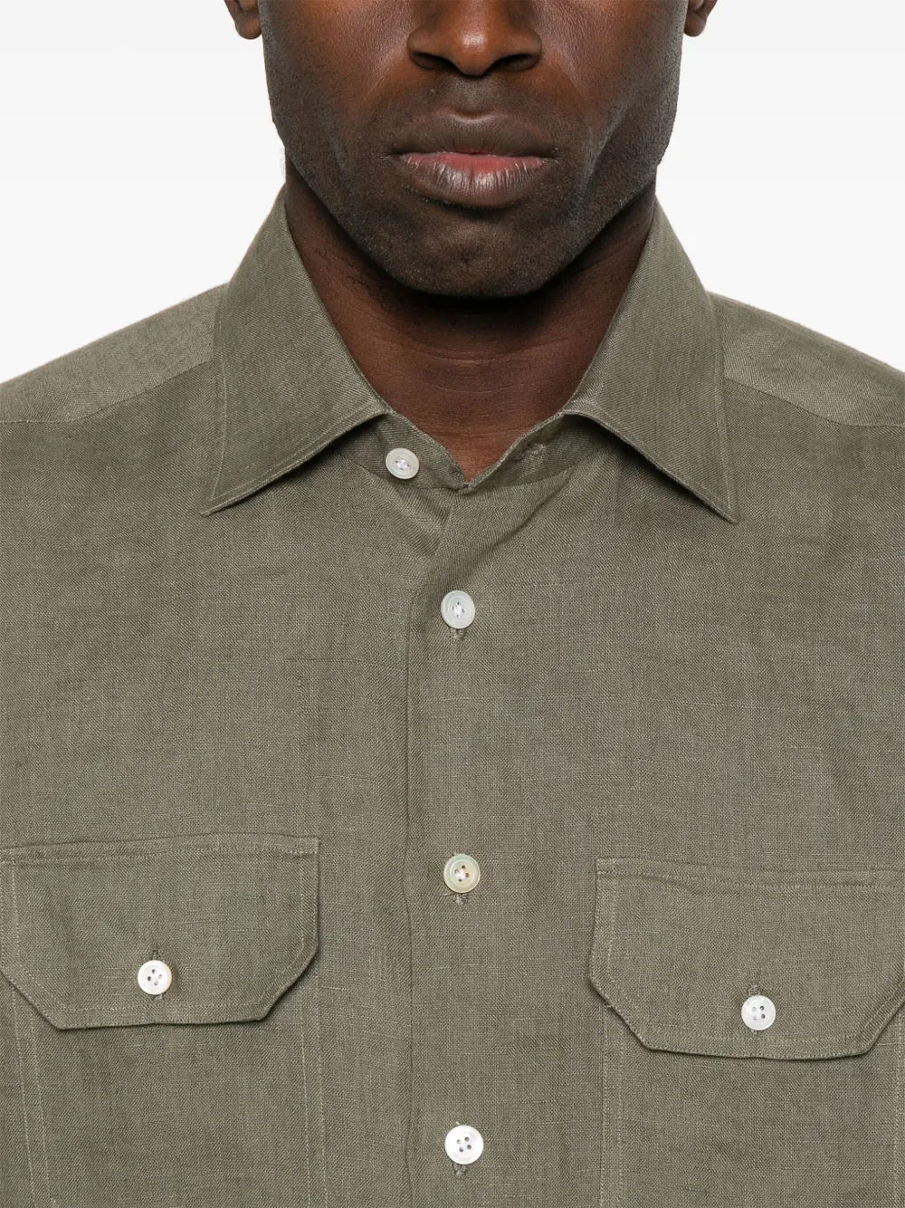 Kiton Linnen overhemd Groen